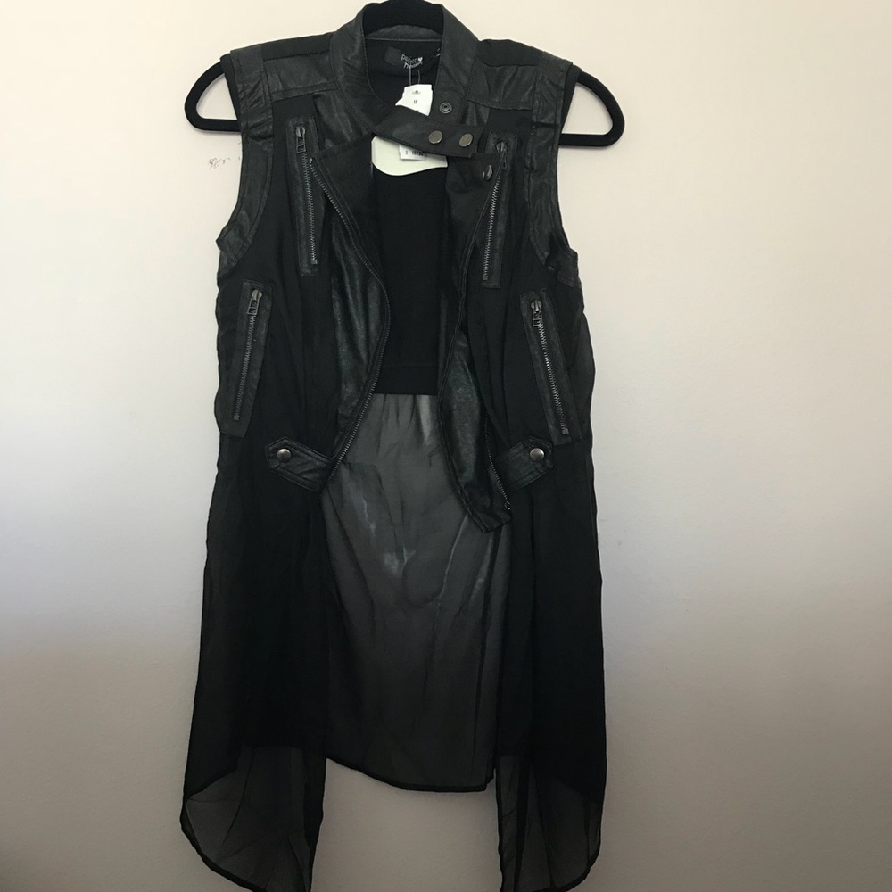 LF Black Leather Sheer Vest Top